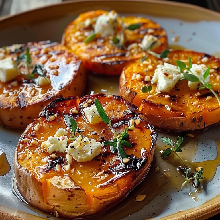 Roasted Sweet Potato Rounds with Honey Feta and Thyme