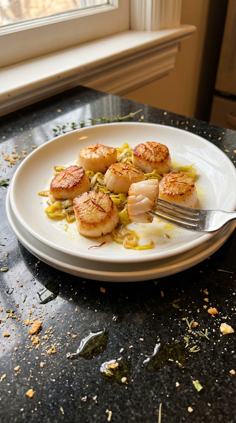 Saffron and Leek Seared Scallops
