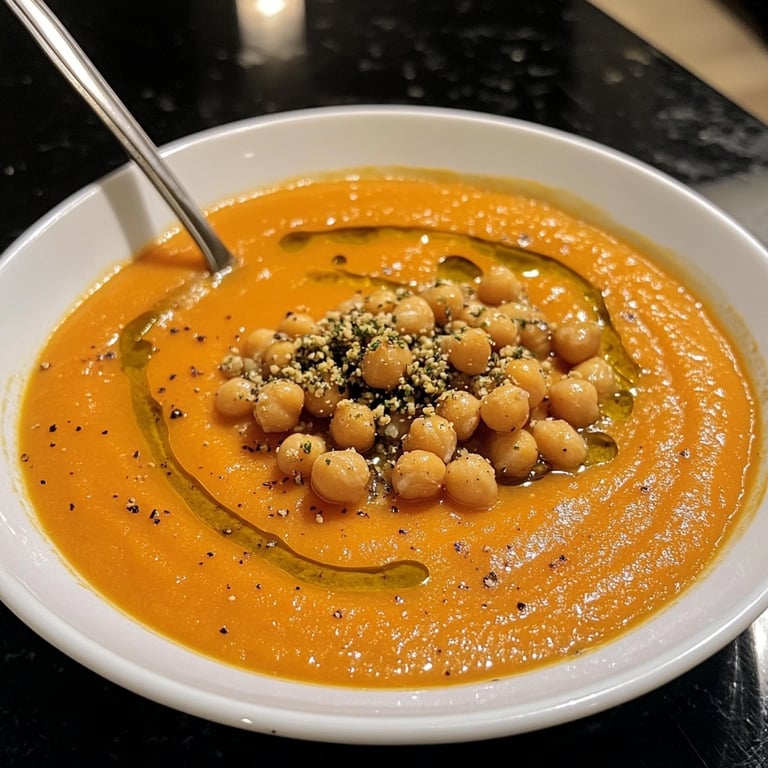 Roasted Carrot Soup with Za'atar and Chickpeas