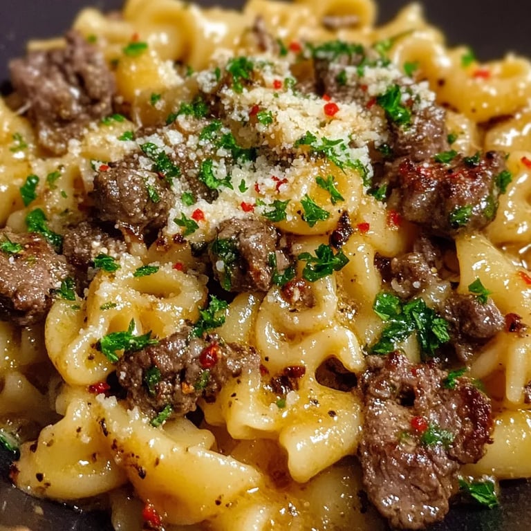 Garlic Butter Bowtie Pasta with Beef Perfection