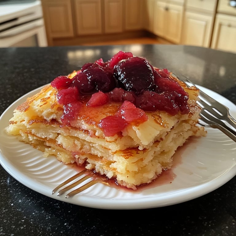 Fluffy Shredded Pancake with Plum Compote